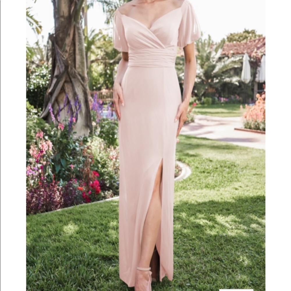 B2 poly chiffon bridesmaid dress B243012 in new shell pink